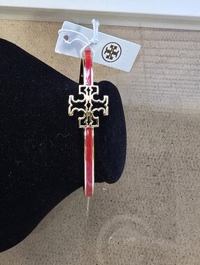 Tory Burch Red Enamel Logo Bangle Bracelet